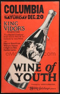 1p0529 WINE OF YOUTH WC 1924 King Vidor, cool art of young lovers kissing inside wine bottle!