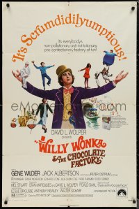 1p1648 WILLY WONKA & THE CHOCOLATE FACTORY 1sh 1971 Gene Wilder, it's scrumdidilyumptious!