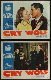 1p1357 CRY WOLF 3 LCs 1947 great images of Errol Flynn and pretty Barbara Stanwyck, Brooks!