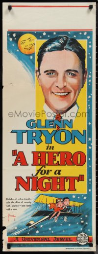 1r0208 HERO FOR A NIGHT long Aust daybill 1927 smiling Glenn Tryon and biplane by Brodrick, rare!