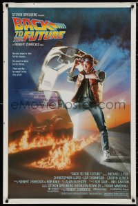 1r0945 BACK TO THE FUTURE studio style 1sh 1985 art of Michael J. Fox & Delorean by Drew Struzan!