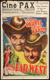 1r0245 WAY OUT WEST Belgian R1940s cool art of Laurel & Hardy by Wik, wacky classic!