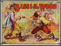 1r0444 BABES IN THE WOOD stage play British quad 1930s artwork of kids watching men duelling!