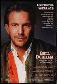 1r0982 BULL DURHAM style B 1sh 1988 great close-up image of baseball player Kevin Costner!