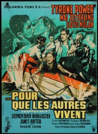 1r0724 ABANDON SHIP French 23x32 1957 Tyrone Power in a lifeboat, great Jean Mascii artwork!