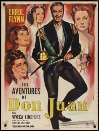 1r0725 ADVENTURES OF DON JUAN French 24x32 R1960s different art of Errol Flynn by Georges Allard!