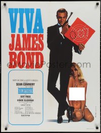 1r0753 GOLDFINGER French 24x31 R1970 art of Sean Connery as James Bond with near-naked woman!