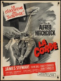 1r0786 ROPE French 24x32 R1963 image of James Stewart holding the rope, Alfred Hitchcock classic!