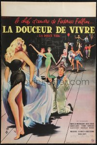 1r0820 LA DOLCE VITA French 16x22 1960 Federico Fellini, Mastroianni, sexy Ekberg by Yves Thos!