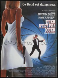 1r0821 LIVING DAYLIGHTS French 15x20 1987 Tim Dalton as James Bond & sexy Maryam d'Abo w/gun!