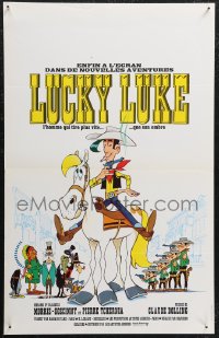 1r0822 LUCKY LUKE French 16x25 1973 great cartoon art of the smoking cowboy hero on his horse!