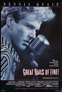 1r1092 GREAT BALLS OF FIRE advance 1sh 1989 Dennis Quaid as rock & roll star Jerry Lee Lewis