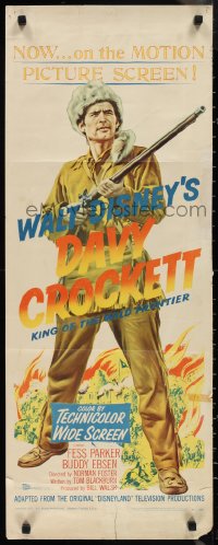 1r0888 DAVY CROCKETT KING OF THE WILD FRONTIER insert 1955 Disney, classic art of Fess Parker
