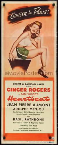 1r0893 HEARTBEAT insert 1946 great seated portrait art of super sexy Ginger Rogers!