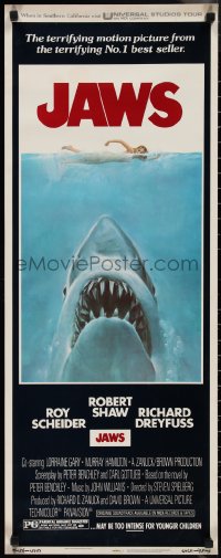 1r0897 JAWS insert 1975 Steven Spielberg's classic movie & image, much more rare than the one-sheet!