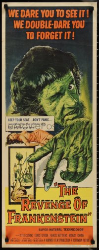 1r0908 REVENGE OF FRANKENSTEIN insert 1958 great art of Peter Cushing in the greatest horrorama!