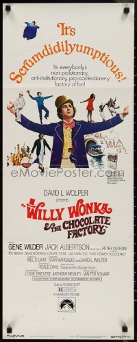 1r0925 WILLY WONKA & THE CHOCOLATE FACTORY insert 1971 Gene Wilder, it's scrumdidilyumptious!