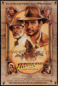 1r1147 INDIANA JONES & THE LAST CRUSADE advance 1sh 1989 Ford/Connery over brown background by Drew!
