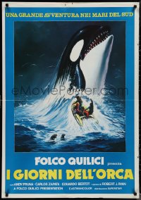 1r0615 KILLERS OF THE WILD Italian 1sh 1978 different art of men in raft & killer whale!