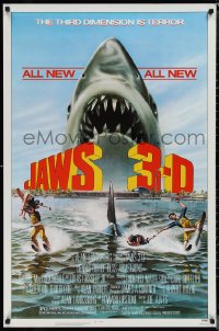 1r1166 JAWS 3-D 1sh 1983 Dennis Quaid, great Gary Meyer shark art, the third dimension is terror!