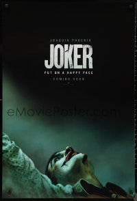 1r1169 JOKER int'l teaser DS 1sh 2019 close-up image of clown Joaquin Phoenix, put on a happy face!