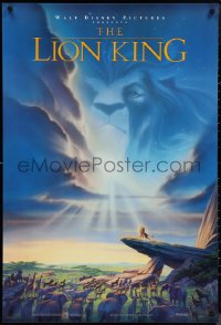 1r1208 LION KING DS 1sh 1994 Disney Africa, John Alvin art of Simba on Pride Rock with Mufasa in sky