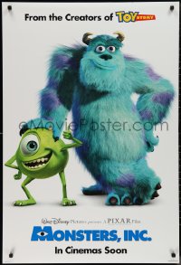 1r1265 MONSTERS, INC. advance DS 1sh 2001 Disney & Pixar animated CGI cartoon, In Cinemas Soon!