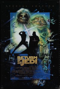 1r1348 RETURN OF THE JEDI style E advance 1sh R1997 George Lucas classic, cool montage art by Drew Struzan!