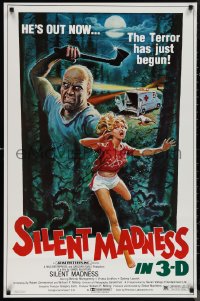 1r1371 SILENT MADNESS 1sh 1984 3D psycho, cool horror art, he's out now & the terror has just begun!
