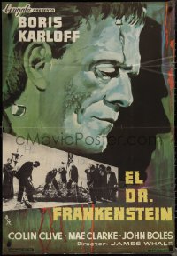 1r0299 FRANKENSTEIN Spanish R1965 great different MCP art of Boris Karloff as the monster!