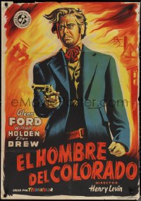 1r0305 MAN FROM COLORADO Spanish 1948 different art of western cowboy Glenn Ford w/ gun, ultra rare!