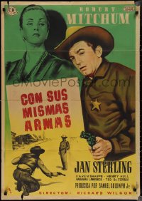 1r0306 MAN WITH THE GUN Spanish 1956 different MCP art of Robert Mitchum & Jan Sterling, ultra rare!