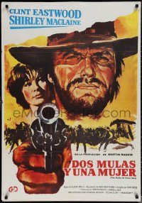 1r0311 TWO MULES FOR SISTER SARA Spanish 1970 art of Clint Eastwood & Shirley MacLaine by MCP!