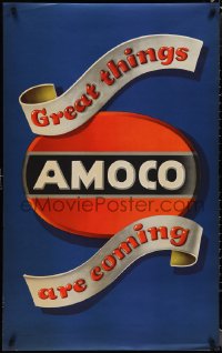 1r0094 AMOCO 27x43 advertising poster 1940 Great Things are coming, cool logo art!