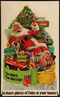 1r0106 COCA-COLA 16x52 advertising poster 1970s Santa asks is there plenty at your house?