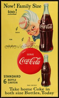 1r0104 COCA-COLA 16x27 advertising poster 1955 now family size too, cool art of Sprite Boy!