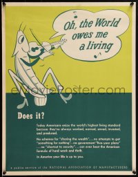 1r0161 OH THE WORLD OWES ME A LIVING 17x22 special poster 1960s cricket playing a tiny violin!