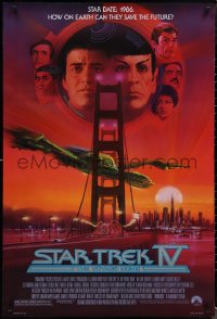 1r1395 STAR TREK IV 1sh 1986 art of Leonard Nimoy, Shatner & Klingon Bird-of-Prey by Bob Peak!