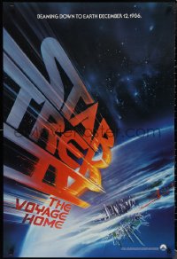 1r1396 STAR TREK IV teaser 1sh 1986 Leonard Nimoy, art of title racing towards Earth by Bob Peak!
