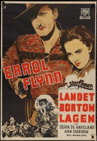 1r0249 DODGE CITY Swedish 1939 different Aberg art of Errol Flynn & Olivia De Havilland, ultra rare!