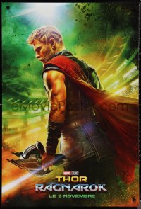 1r1433 THOR RAGNAROK int'l French language teaser DS 1sh 2017 Hemsworth in the title role w/helmet!