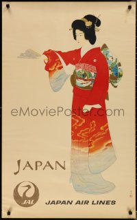 1r0036 JAPAN AIR LINES JAPAN 25x39 Japanese travel poster 1960s Shoen Uemura geisha girl art!