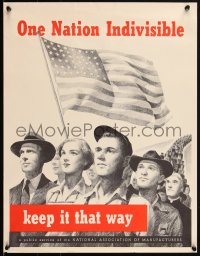 1r0059 ONE NATION INDIVISIBLE 17x22 WWII war poster 1940s workers beneath the American flag!