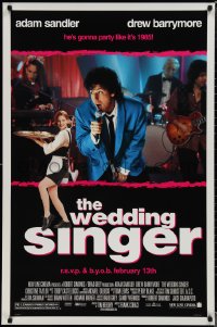 1r1474 WEDDING SINGER advance 1sh 1998 Adam Sandler performing, sexy Drew Barrymore!