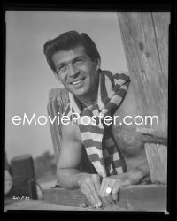 1s0052 GEORGE NADER camera original portrait 8x10 negative 1950s beefcake pose showing hairy chest!