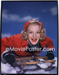 1s0306 BETTY HUTTON 8x10 transparency 1940s great winter portrait on sled & smiling really big!