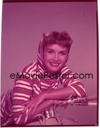 1s0278 DEBBIE REYNOLDS group of 2 8x10 transparencies 1960s portraits on moped & in pretty dress!