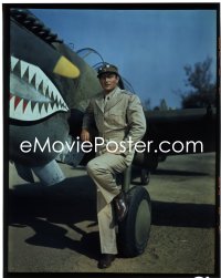 1s0318 FLYING TIGERS 8x10 transparency 1942 John Wayne posing by World War II fighter airplane!