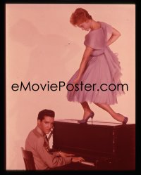 1s0424 G.I. BLUES 4x5 transparency 1960 Elvis Presley playing piano as Juliet Prowse dances on top!