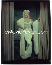 1s0323 JAYNE MANSFIELD 8x10 transparency 1960s full-length sexy portrait in white gown & fur!